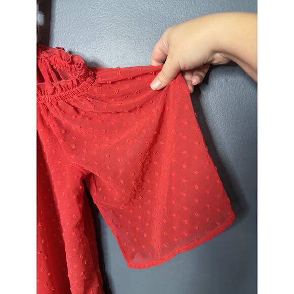 NWT Speed Limit Coral Polka Dot Off the Shoulder Bell Sleeve Accent Button Flowy - Picture 9 of 10